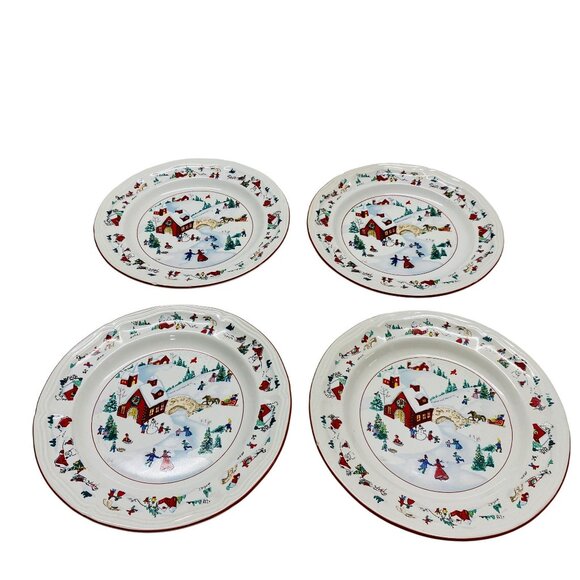 Farberware Holiday Village Porcelain 8" Salad Plates Christmas Scene Set - Picture 3 of 7